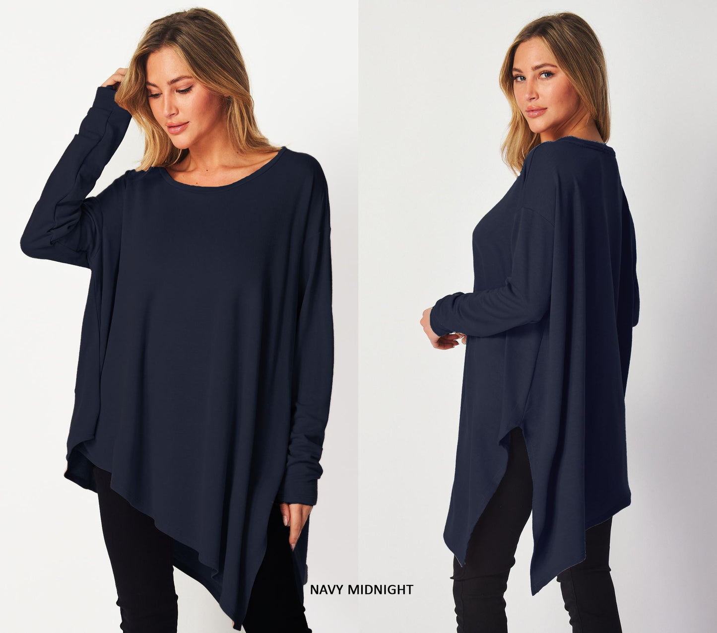 Asymmetrical Oversized Tunic Top with Side Slit – Available in Petite, Plus, Tall - Chic and Flowy Statement Piece - Handmade in USA