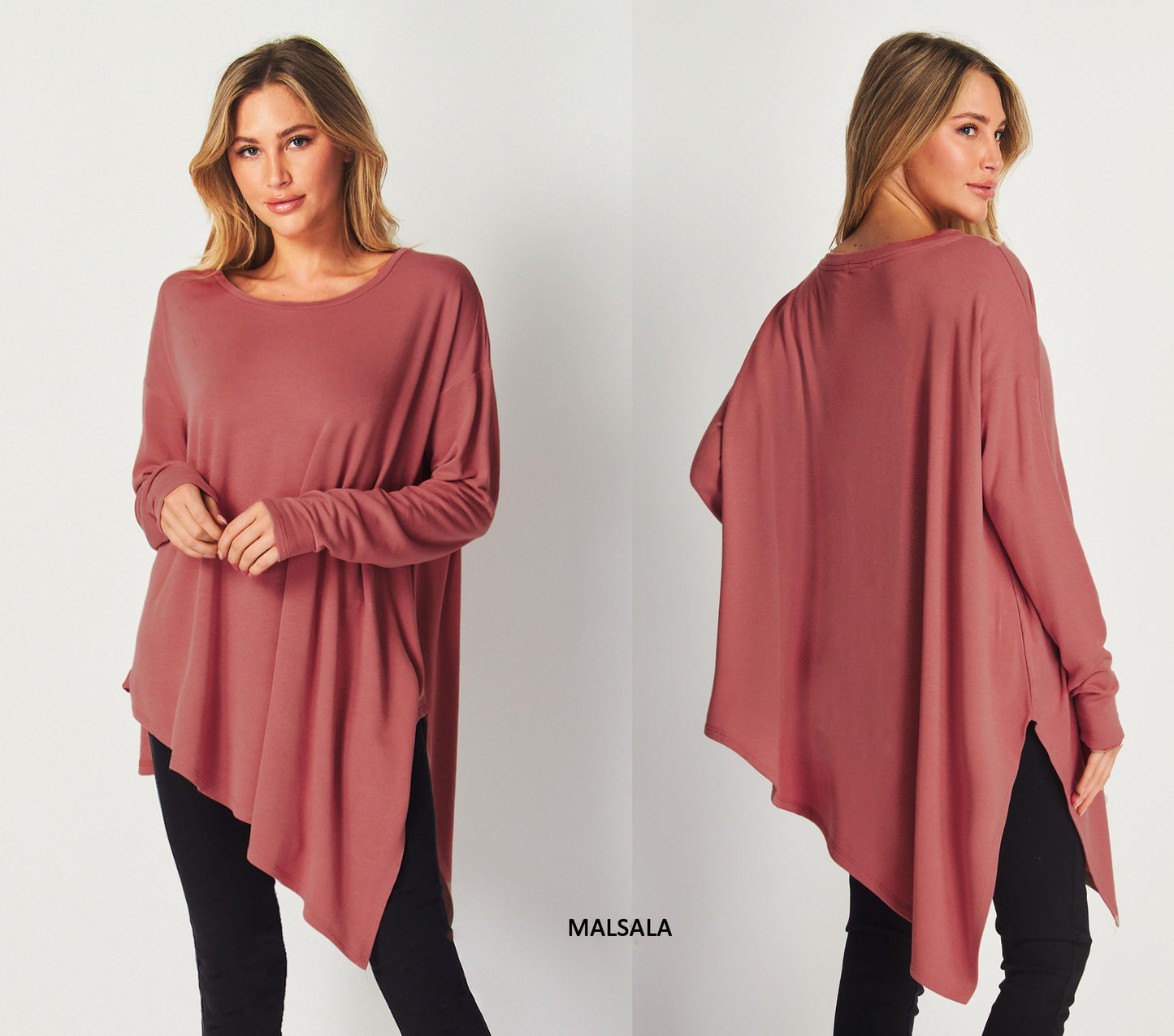 Asymmetrical Oversized Tunic Top with Side Slit – Available in Petite, Plus, Tall - Chic and Flowy Statement Piece - Handmade in USA