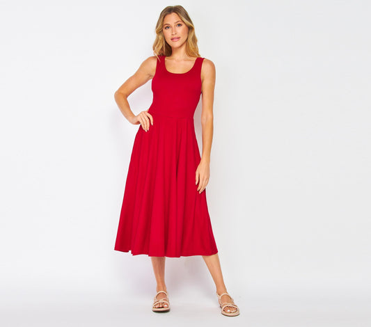 Flowy Sleeveless Midi Dress with Pockets - Lightweight, Breathable, Travel-Friendly - Custom Lengths Available