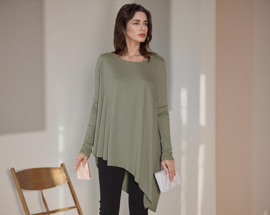 Asymmetrical Oversized Tunic Top with Side Slit – Available in Petite, Plus, Tall - Chic and Flowy Statement Piece - Handmade in USA