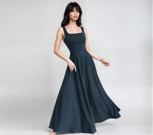 Flowy Sleeveless Square Neck Maxi Dress - Lightweight, Breathable, Travel-Friendly - Custom Lengths Available - Handmade in USA with Love