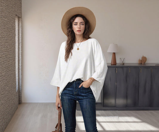 Flowy Loose-Fit Tunic Top, Comfortable Minimalist Blouse, Available in Petite, Plus, Tall, Handmade in USA