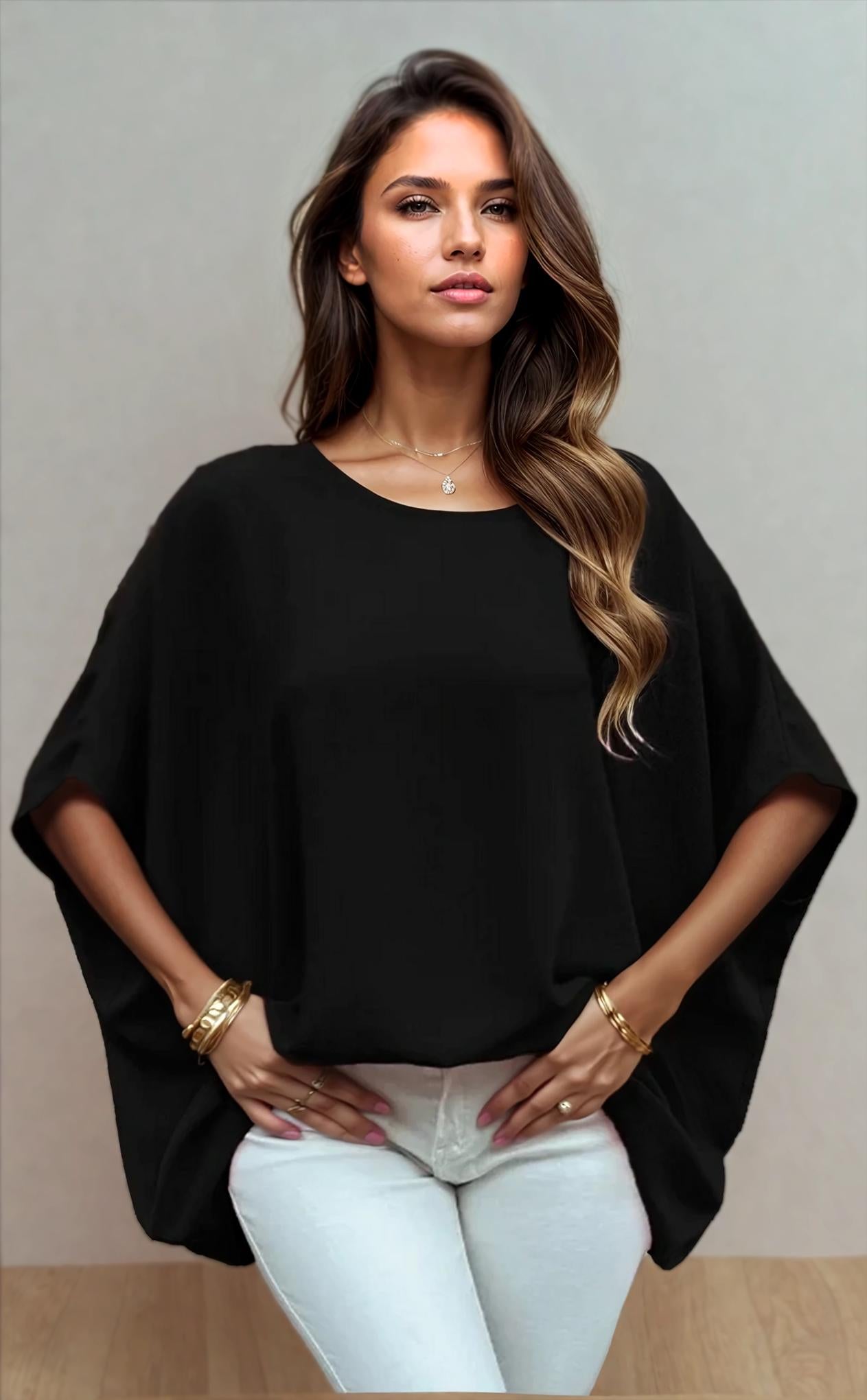 Oversized Draped Tunic Top, Comfortable, Elegant, Minimalist Chic, Blouse, Available in Petite, Plus, Tall, Handmade in USA