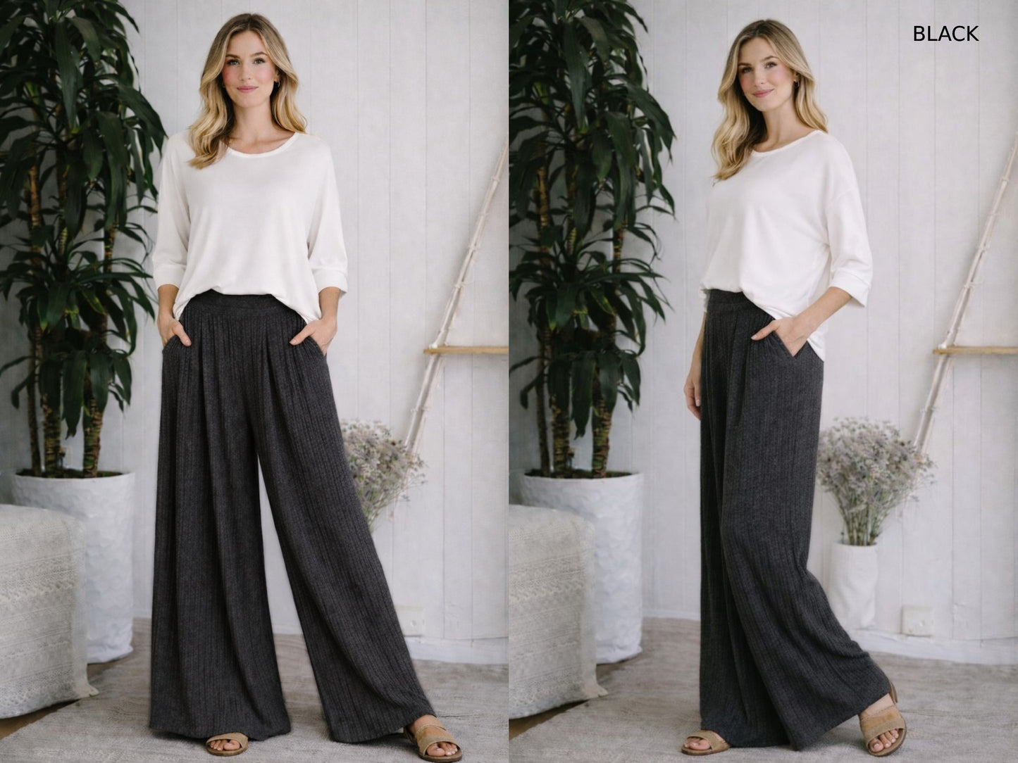 Junie Custom Made High-Rise Wide Leg Knit Sweater Palazzo Pants with Pockets