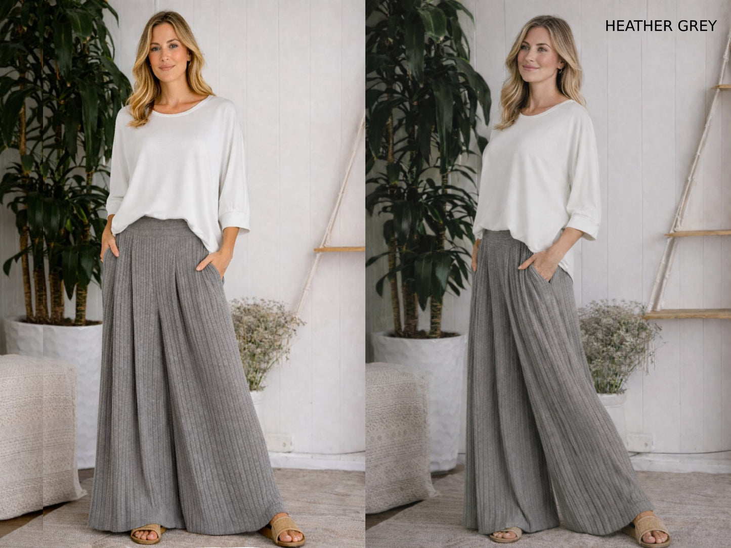 Junie Custom Made High-Rise Wide Leg Knit Sweater Palazzo Pants with Pockets