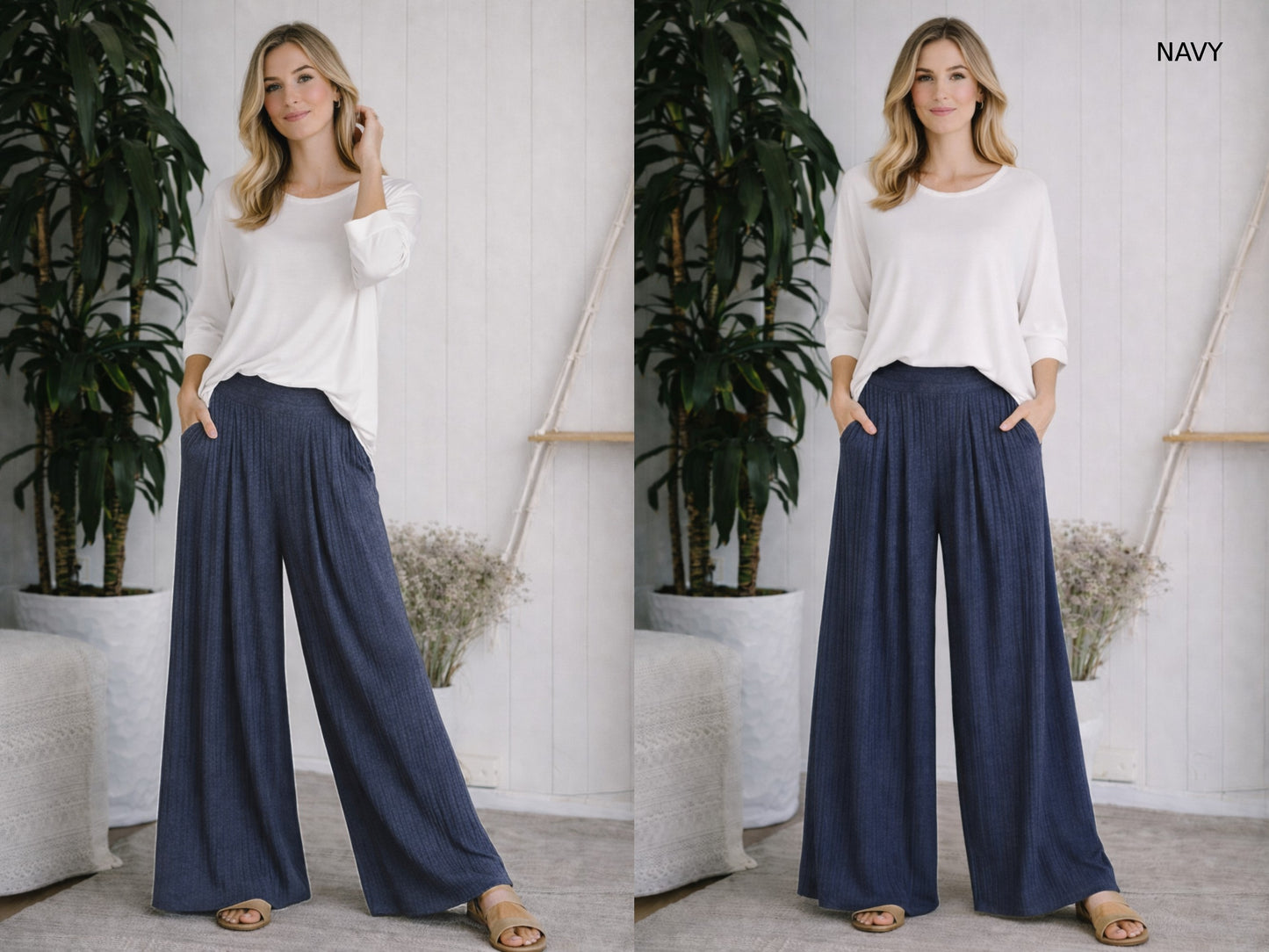 Junie Custom Made High-Rise Wide Leg Knit Sweater Palazzo Pants with Pockets