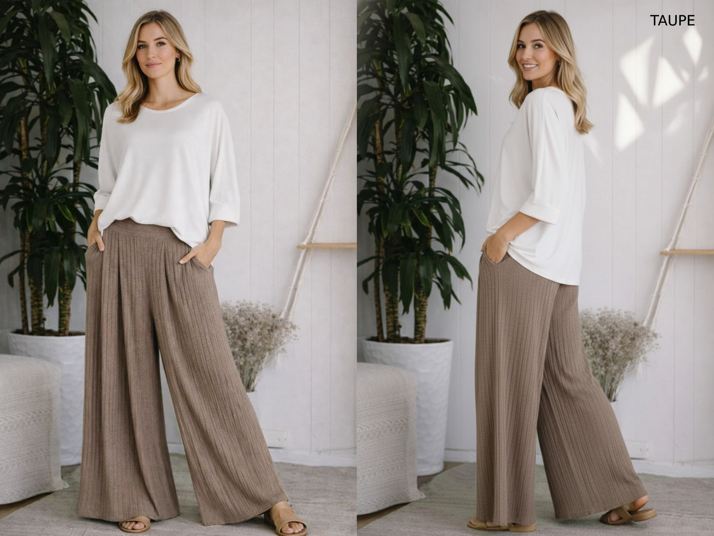 Junie Custom Made High-Rise Wide Leg Knit Sweater Palazzo Pants with Pockets