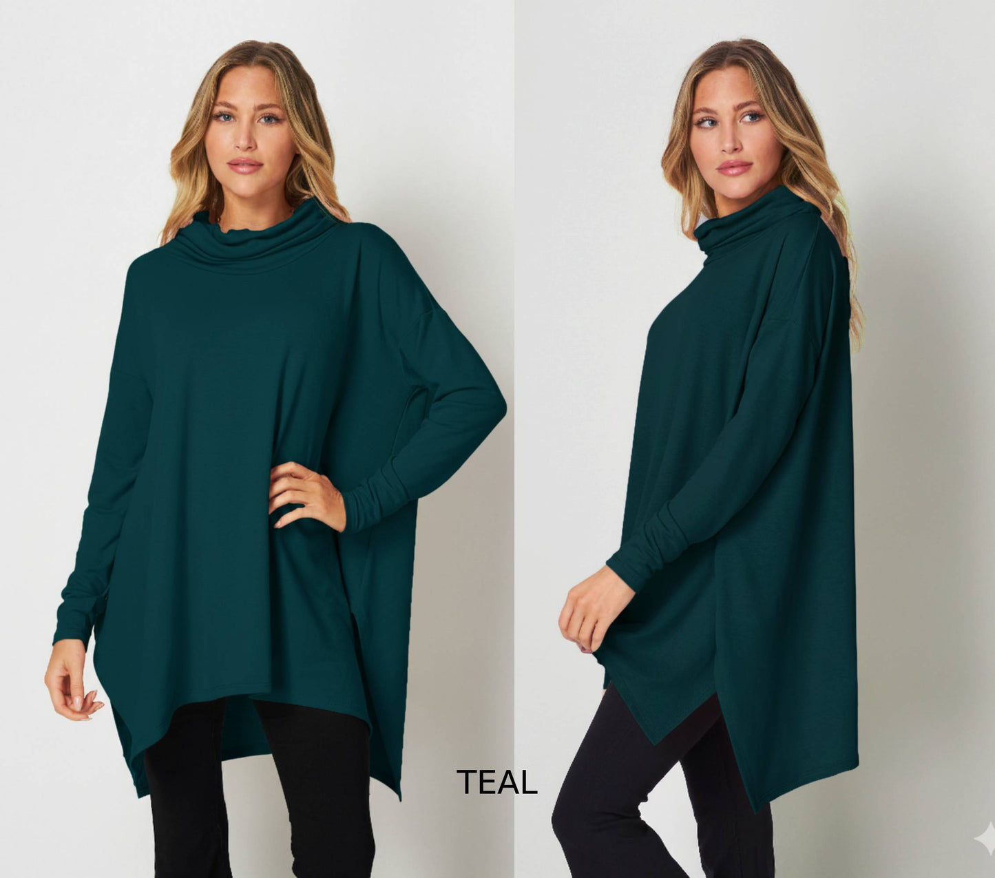 Upcycled butter Soft Oversized Turtle Neck Tunic Top, Plus Size Tunic Top Top, Loungewear, Lounge Tunic, Ethical, Sustainable, Made in USA