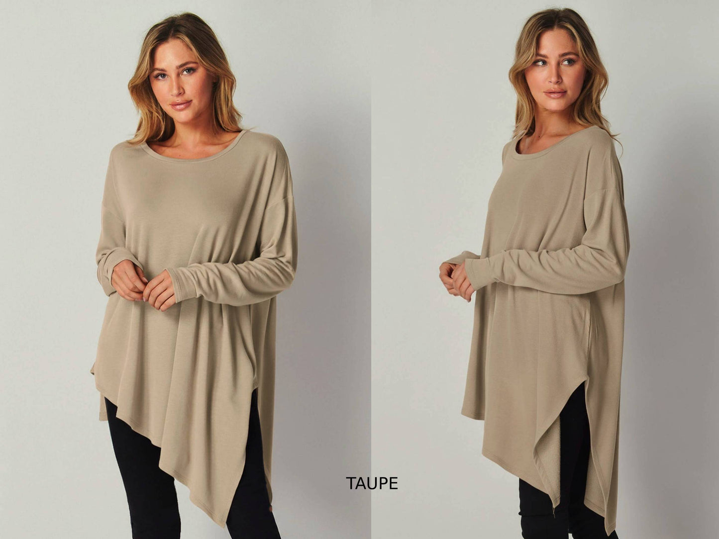 Asymmetrical Oversized Tunic Top with Side Slit – Available in Petite, Plus, Tall - Chic and Flowy Statement Piece - Handmade in USA