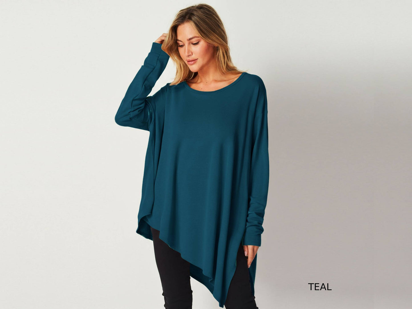 Asymmetrical Oversized Tunic Top with Side Slit – Available in Petite, Plus, Tall - Chic and Flowy Statement Piece - Handmade in USA
