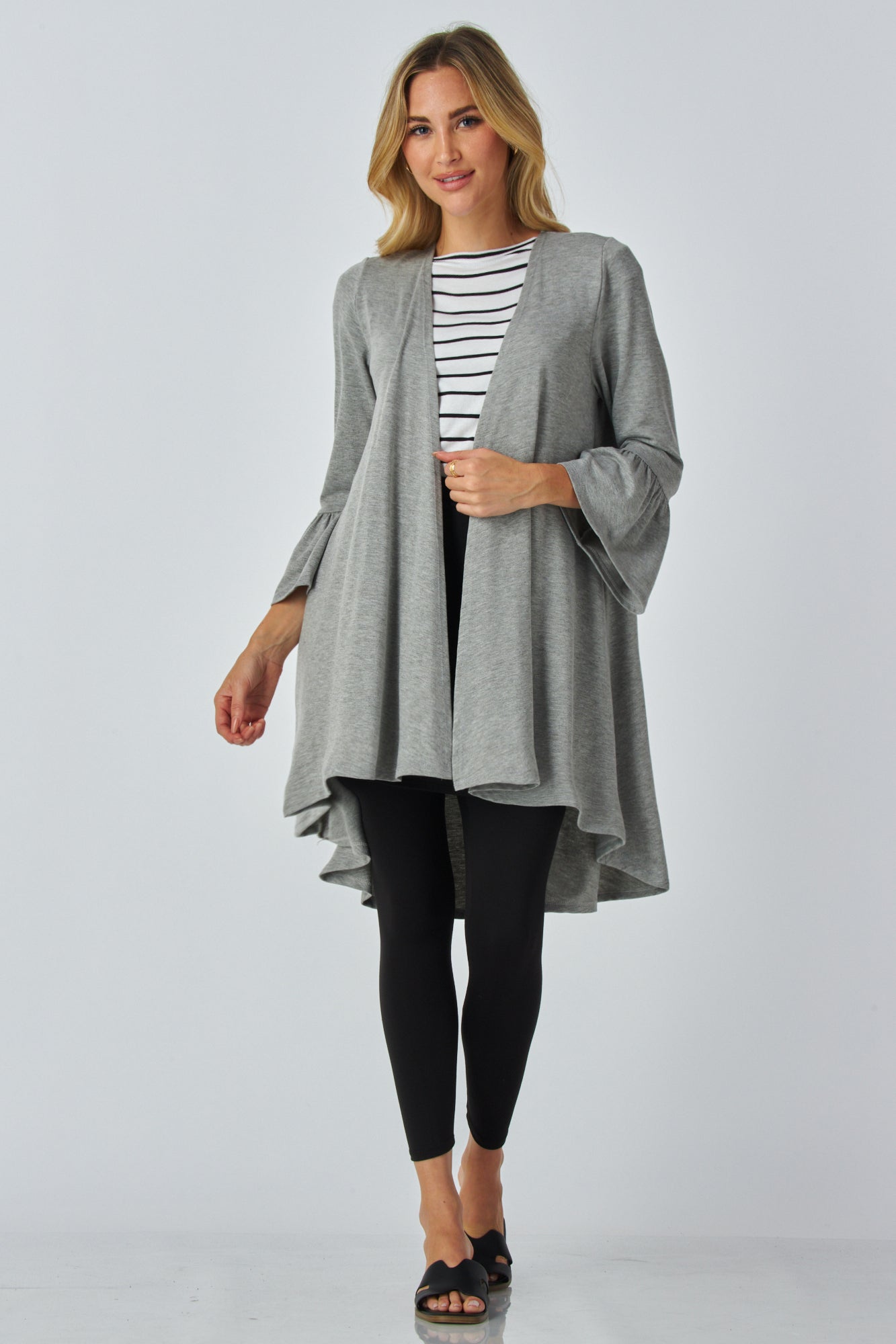 Custom Pocket High and Low Cardigan with Flared Sleeves – Buttery Soft, Wrinkle-Free & Travel Ready – Petite, Tall, Plus Size, Handmade